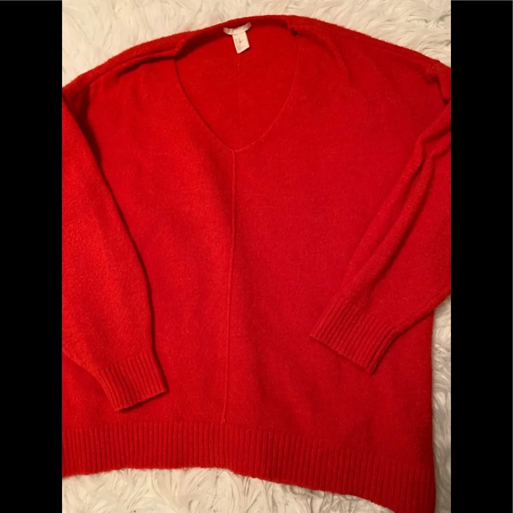 Womens H &M fine knit bright orange v neck Sweater XL - Picture 8 of 9